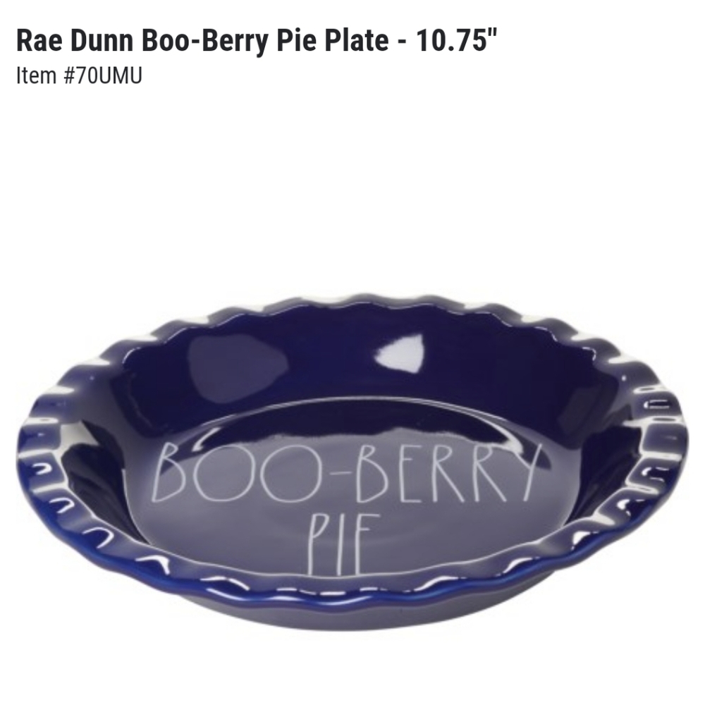 NWT Rae Dunn BOO-BERRY PIE Halloween Pie Plate